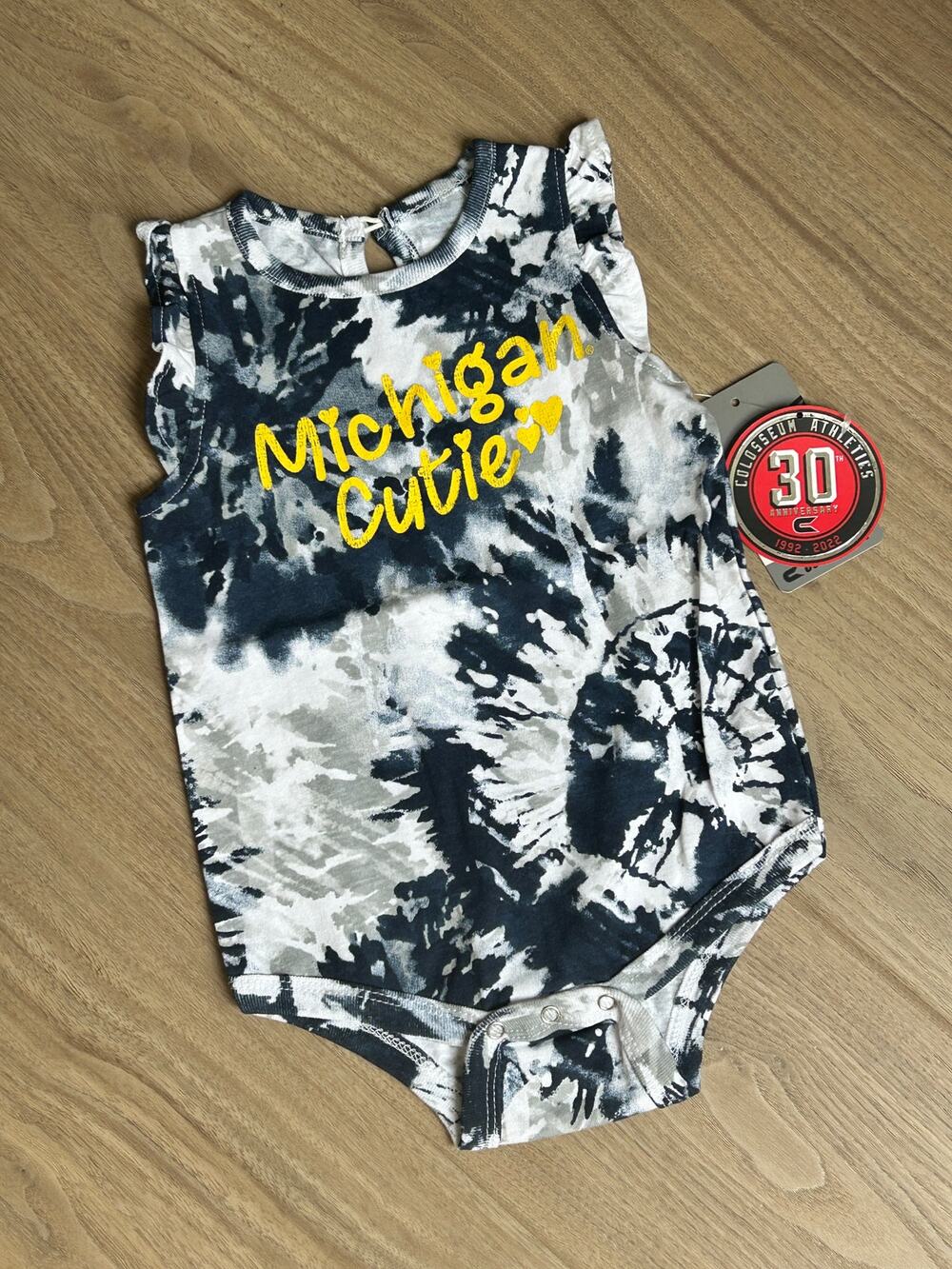 NWT Michigan Onesie with Tie Dye Pattern and Ruffle Sleeve, 6-12 Months